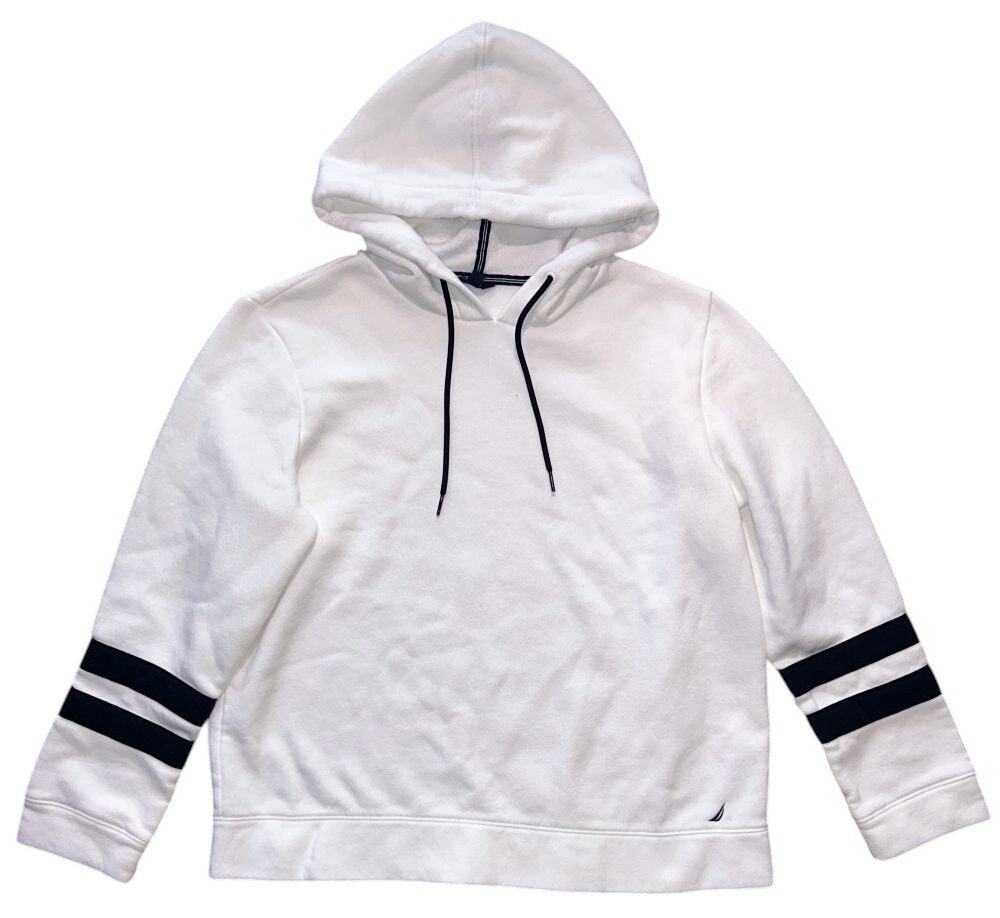 Nautica Fleece White & Blue Hoodie Pullover Women's Large